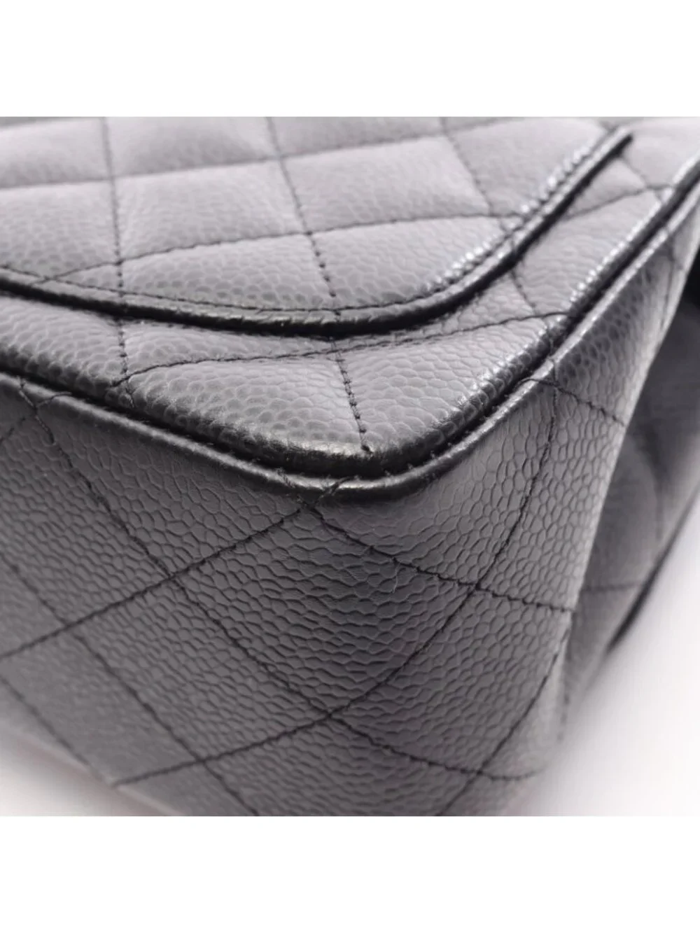 Chanel Shoulder Bag Mini Quilted Black Caviar Leather Chain